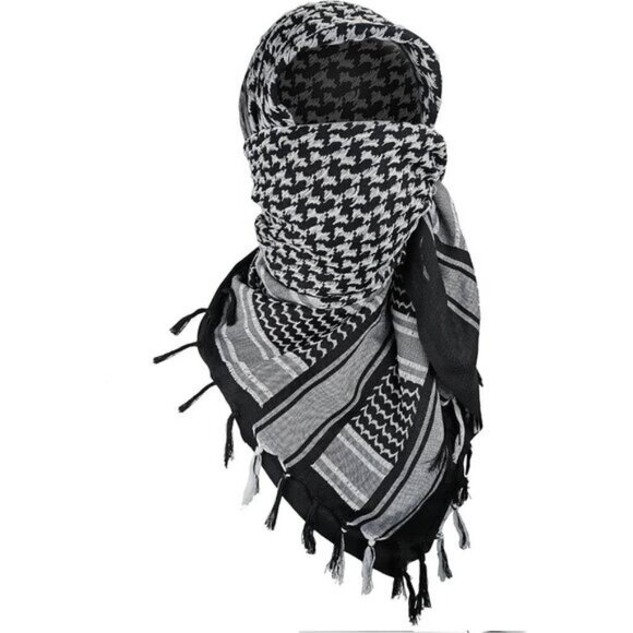 ⚡Men Black White 100% Cotton Military Shemagh Tactical Keffiyeh Scarf Wrap - Picture 1 of 7
